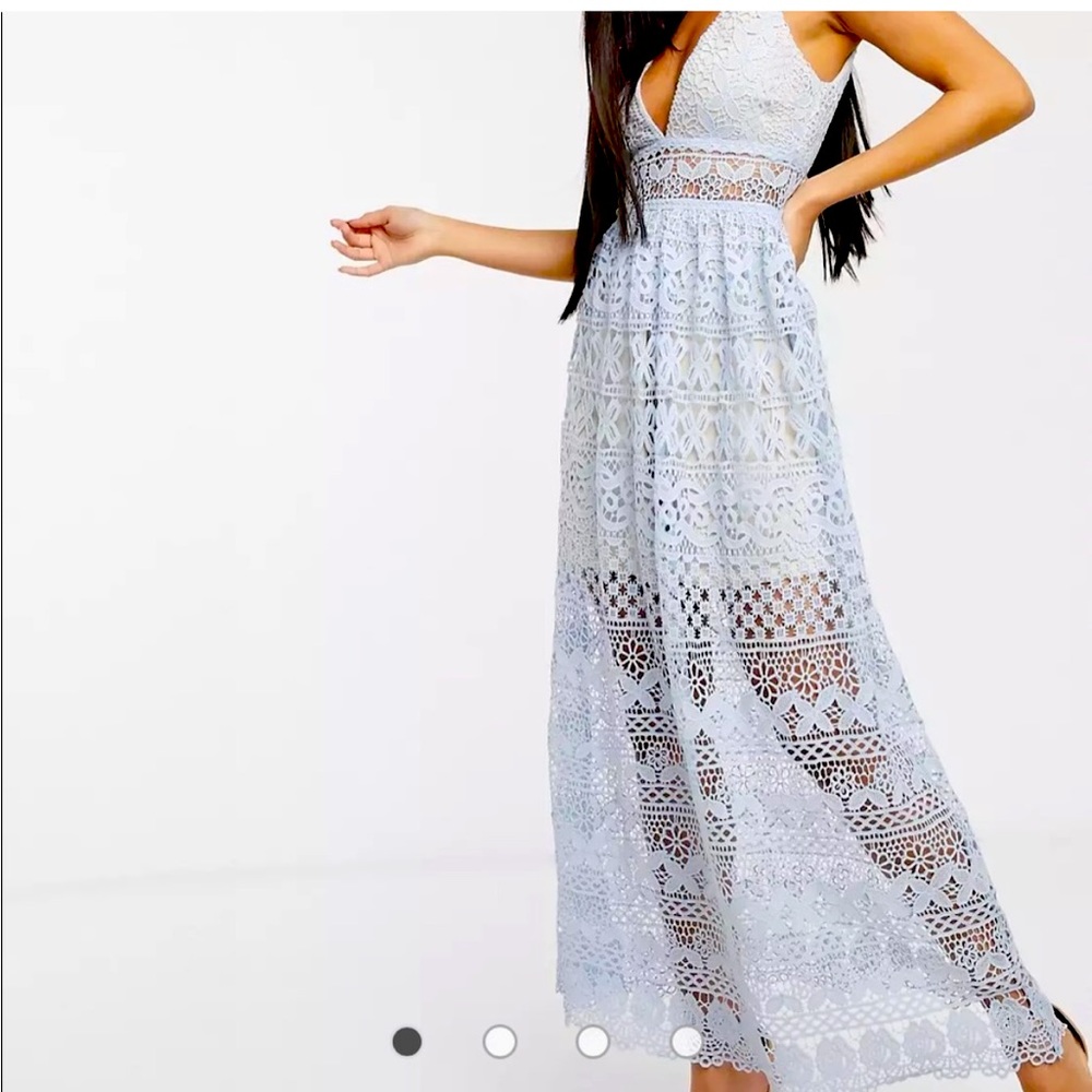 NWT ASOS Love Triangle v neck lace overlay midi dress dusky blue